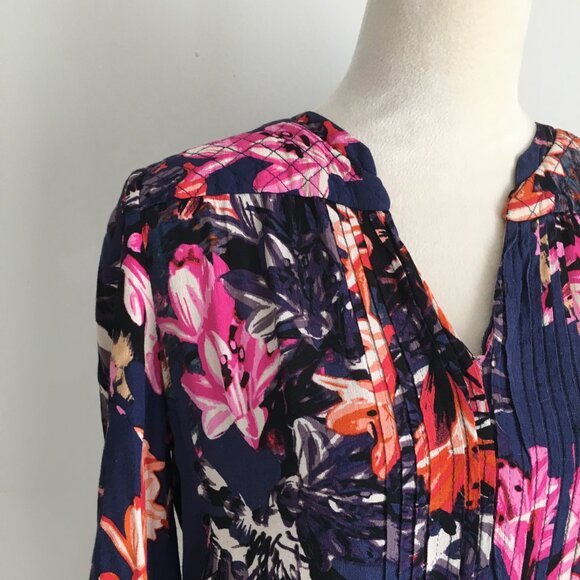 MAEVE Anthropologie Multi-Color Floral Print 3/4 Sleeve Pleats Dress/Long Shirt - Picture 7 of 12
